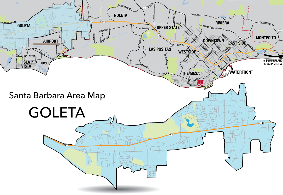 Santa Barbara County Area Map with Goleta Area highlighted