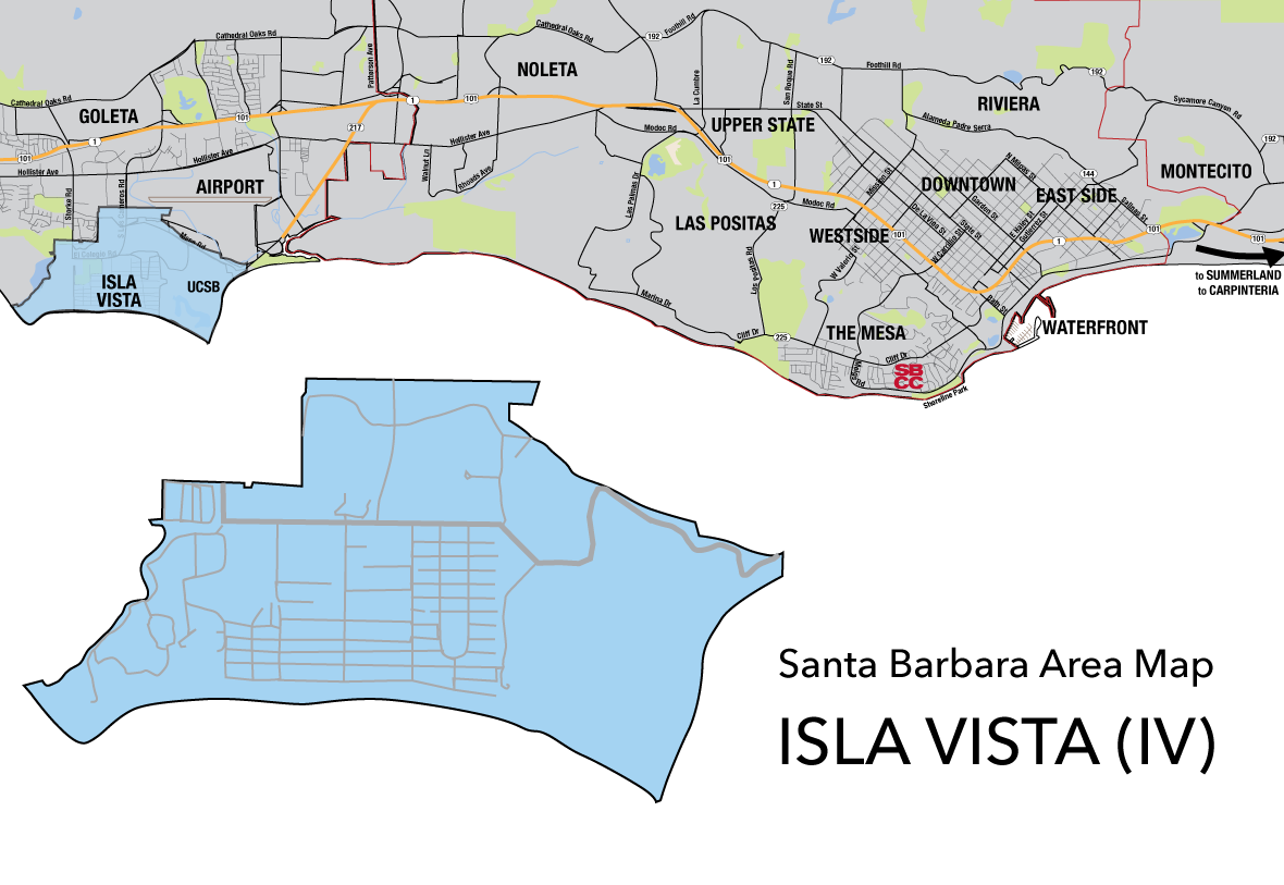 Santa Barbara County Area Map with Isla Vista Area highlighted