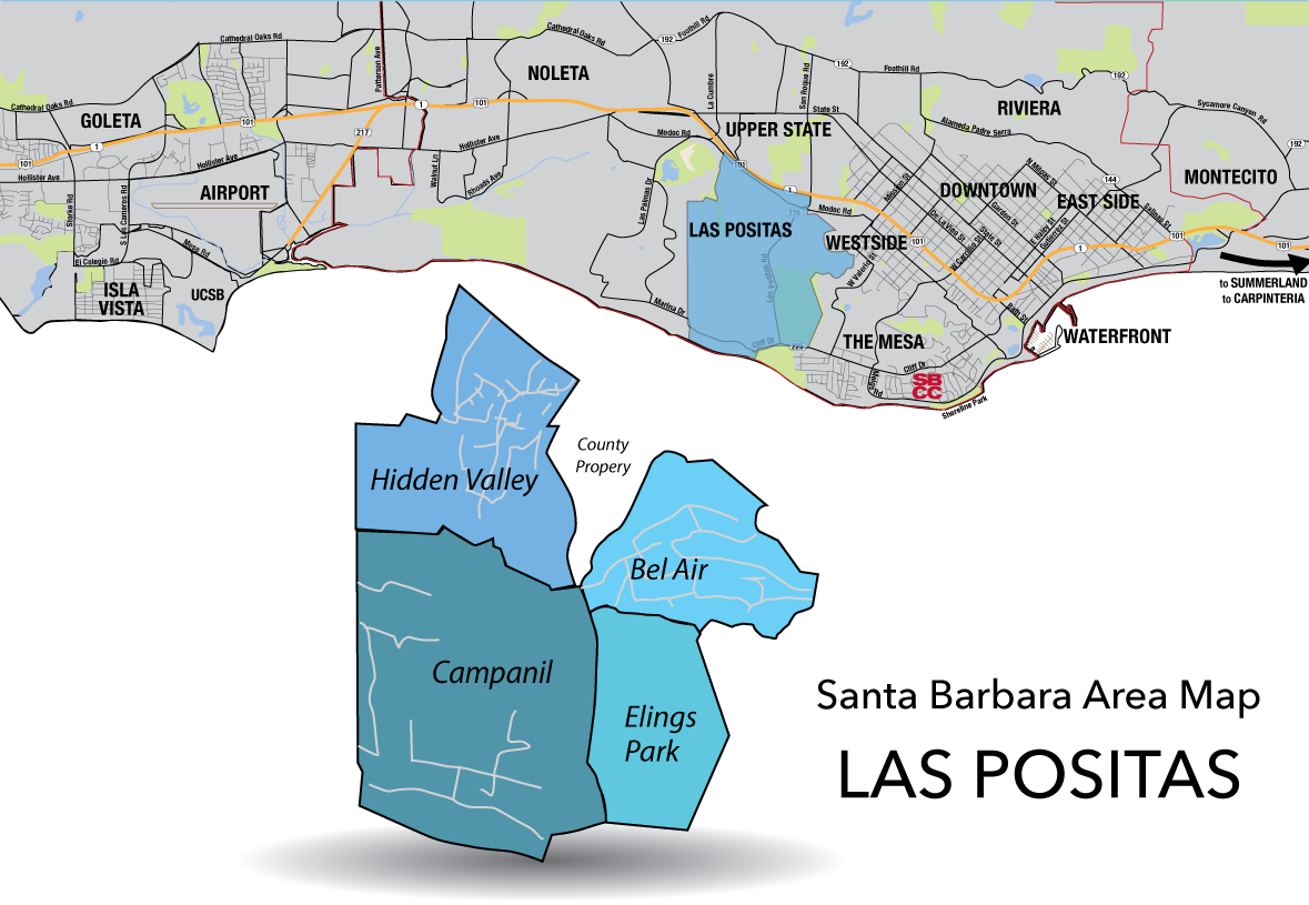 Santa Barbara County Area Map with Las Positas Area highlighted